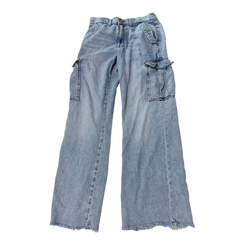 Aeropostale Cargo Jeans Womens M High Rise‎ Wide Leg Light Wash Denim Y2K
